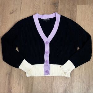 Central Park West Purple Black Button Cardigan Sweater Medium